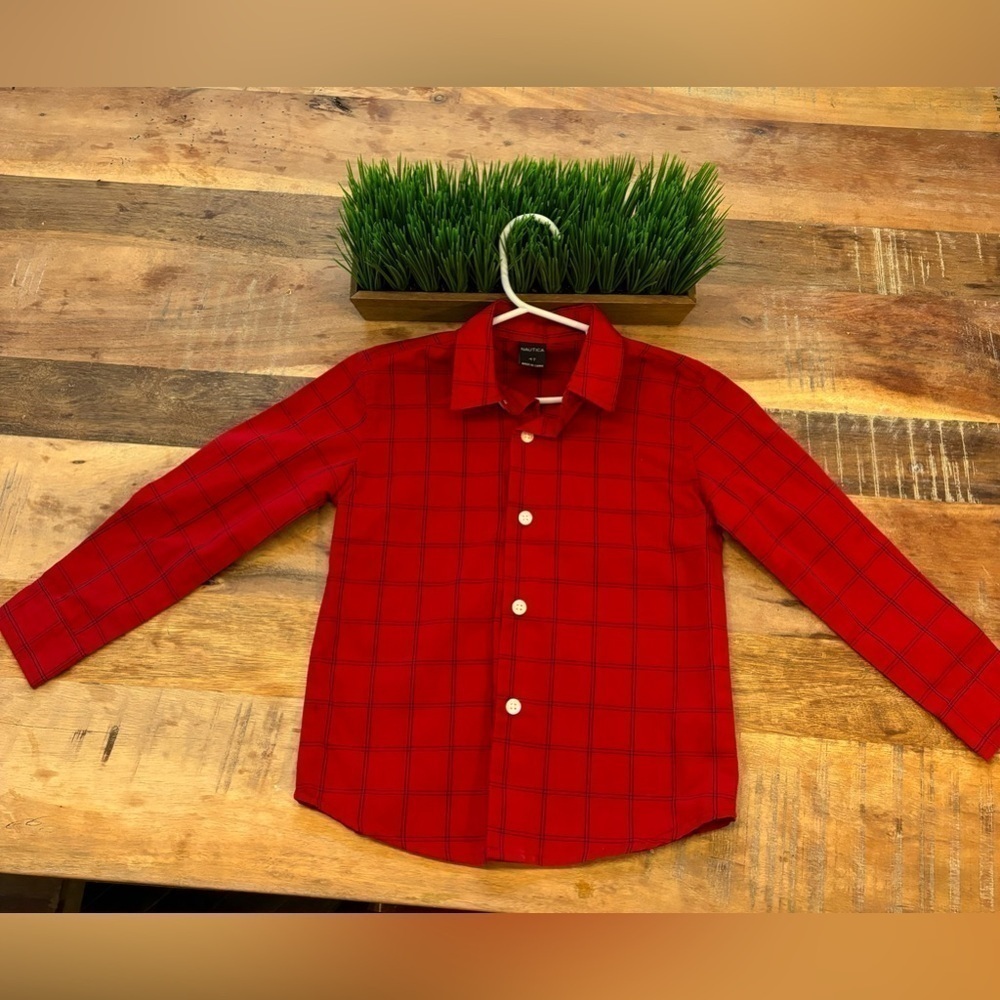 Nautica Boys 4T Red Plaid Button Down NWOT